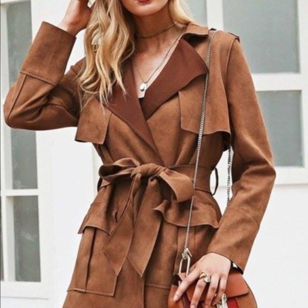 Leather/suede trench jacket